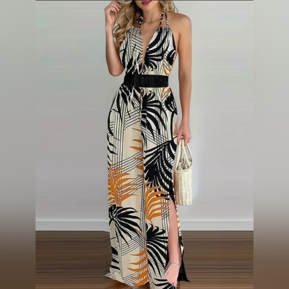 NWOT | Floral Print Split Halter Jumpsuit.